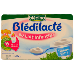 Blédina Blédilacté : au lait infantile : Nature sucré : 6 x 60g	