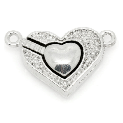 Magnetic clasp : silver platted : Heart shape : 25x16mm